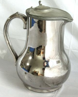 Antique England Silver Lusterware Pitcher With Pewter Tip Lid - Marked 2036 H