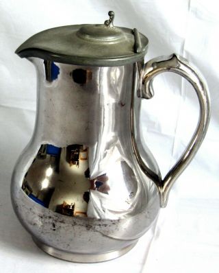 Antique England Silver Lusterware Pitcher with Pewter Tip Lid - Marked 2036 H 2