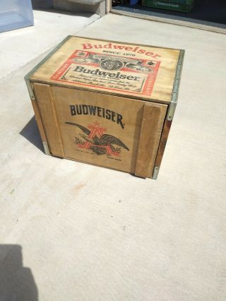 Vintage Budweiser Anheuser Busch Wooden Box Crate W Lid Since 1876 Graphics