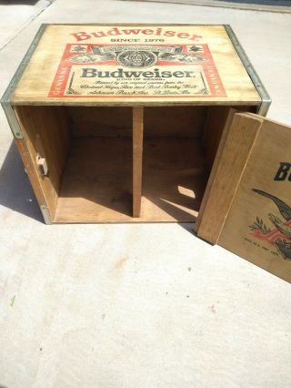VINTAGE BUDWEISER ANHEUSER BUSCH WOODEN BOX CRATE w LID Since 1876 Graphics 3
