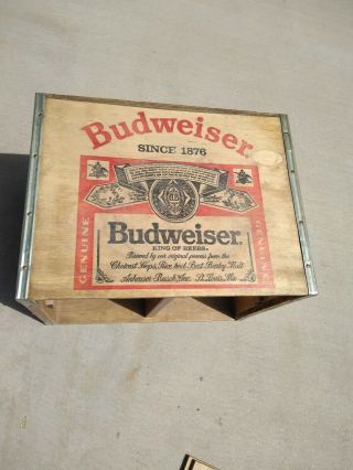 VINTAGE BUDWEISER ANHEUSER BUSCH WOODEN BOX CRATE w LID Since 1876 Graphics 4