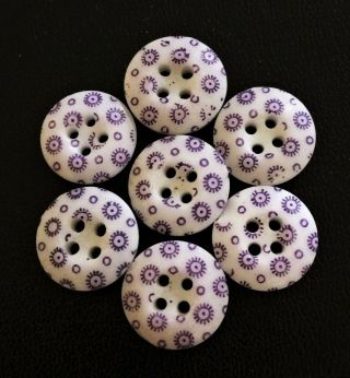 Antique Calico China Buttons - 7 Matching