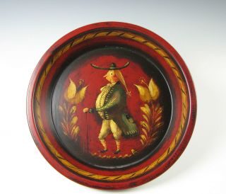 W.  C.  Wrede Hand Painted Tole Dec Tin Folk Art Pan With Colonial Man Peter Ompir