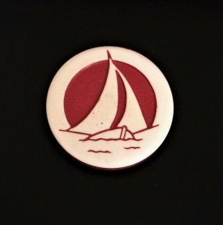 Vintage Buffed Celluloid Sailboat Picture Button - 1 1/8 "