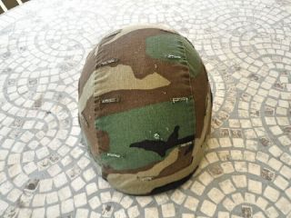 Us Army Pasgt Ground Troops Kevlar Helmet,  Woodland Camo Cover Size Med 3 7 - 1/4