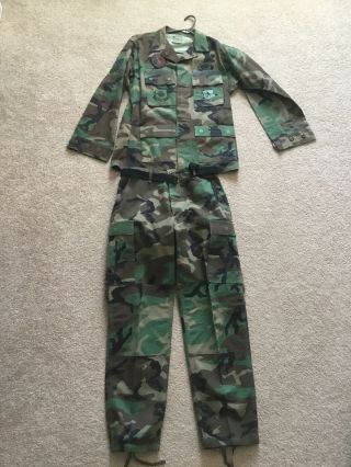 Vtg Us Air Force Bdu Uniform Shirt Jacket Woodland Camo Sz M Reg & Pants Regular