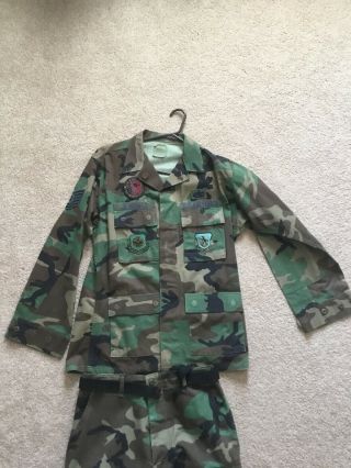 VTG US Air Force BDU Uniform Shirt Jacket Woodland Camo Sz M Reg & Pants Regular 2