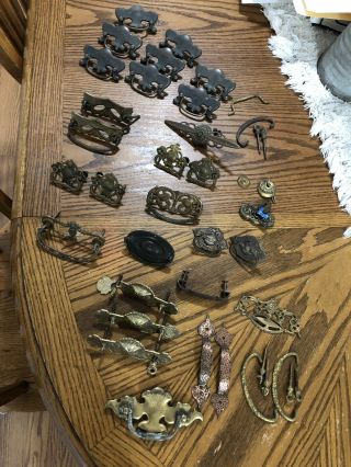 Vintage Antique Victorian Brass Ornate Drawer Pulls W/bails