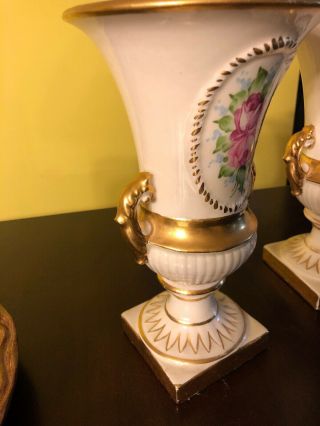 Stunning pair Antique Sevres? hand painted porcelain urn Vases French France 10” 5