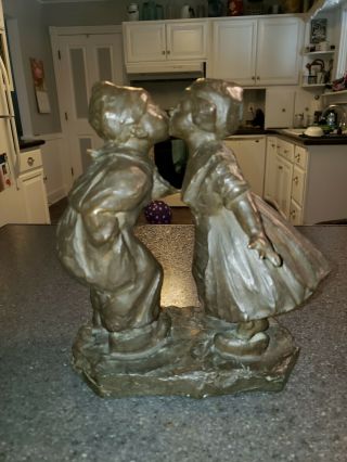 Vintage Bronze? Dutch Boy & Girl Kissing Doorstop Figure - 8 1/2 "