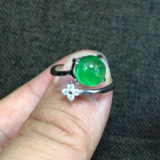 Chinese Handwork S925 Silver & Green Jadeite Jade Round Beads Rare No.  8 - 12 Ring