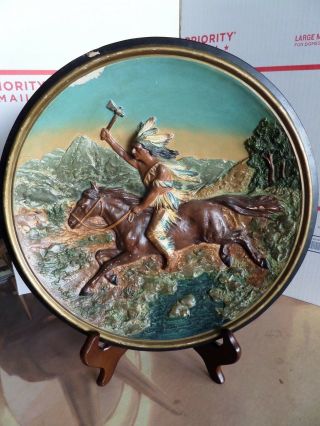 Antique Johann Maresch Pottery Wall Charger 13.  5 " 3d Relief Indian On Horseback