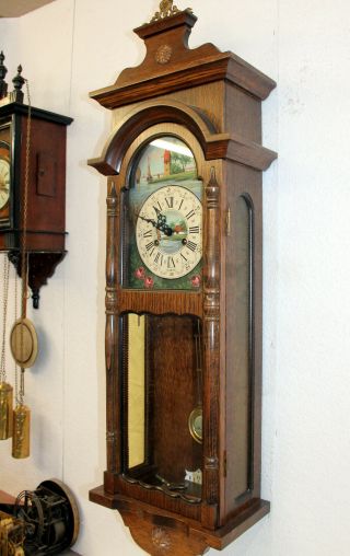 Old Dutch Wall Clock Regulator 8 Day Holland Handpainted Dial