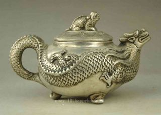Chinese Old Copper Plating Silver Carving Dragon Decorative Handmade Teapot D02