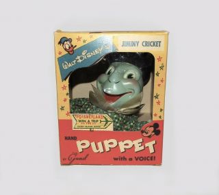 Vintage 1950s Walt Disney Pinnochio Box Jiminy Cricket Gund Hand Puppet