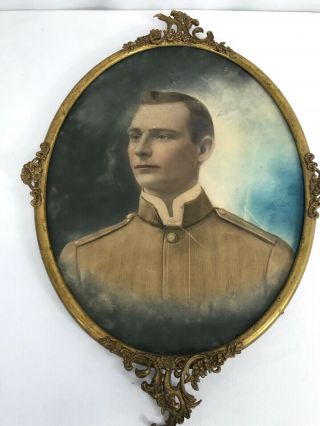 Vintage Army Soldier Framed Oval Portrait