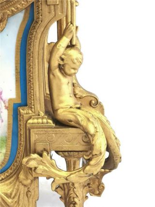 Antique Mantle Clock Gilt Metal & Blue Sevres Porcelain Cherub Figures 9