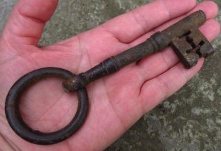 Big Old Antique Iron Key On Loop Church Jail Castle Rare From Scotland P&p