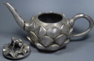 Collectable Souvenir Old Miao Silver Carve Beauty Lotus Frog Lid Ancient Tea Pot 6