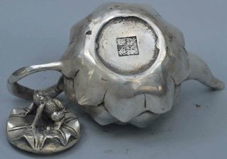 Collectable Souvenir Old Miao Silver Carve Beauty Lotus Frog Lid Ancient Tea Pot 7