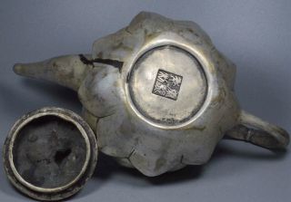 Collectable Souvenir Old Miao Silver Carve Beauty Lotus Frog Lid Ancient Tea Pot 8