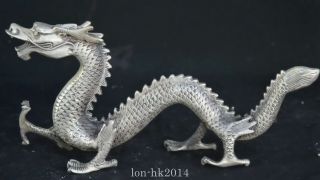 Collectable Handwork Old Miao Silver Carve Mighty Dragon Souvenir Tibet Statue