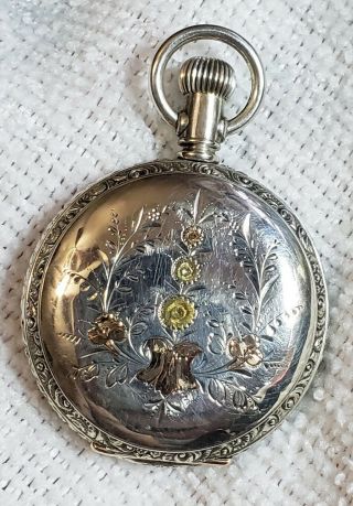 Vintage Multi Color Coin Silver Elgin Pocket Watch