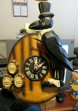 Rare Unusual Advertising Clock Old Crow Kentucky Bourbon,  Mechanical Cuckoo Type