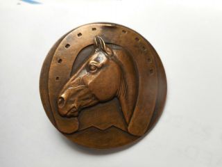 Large Horse Head Horseshoe Copper Vintage Button Signed Jacques Cartier 1 - 5/8 "