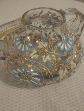 Antique Moser 2 Handled Clear Glass Vase With Gold,  Blue and White Detail 2