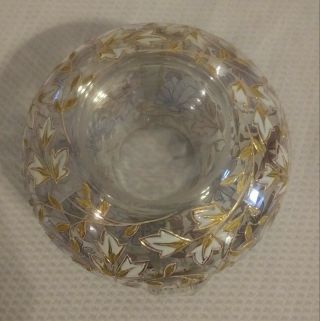 Antique Moser 2 Handled Clear Glass Vase With Gold,  Blue and White Detail 4