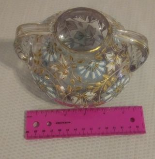 Antique Moser 2 Handled Clear Glass Vase With Gold,  Blue and White Detail 6