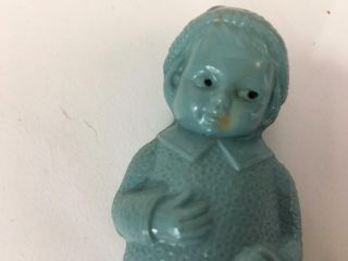 Antique Baby Rattle Blue Celluloid Boy Figural Hand Painted Side Glance Eye Exc 4