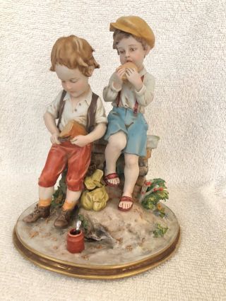 Benacchio Triade Capodimonte Italian Porcelain Figurine - 2 Boys Sharing Bread