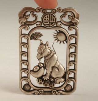 Chinese Tibetan Silver Pendant Sculpture Hollow Animal Wolf Handicraft Gift M