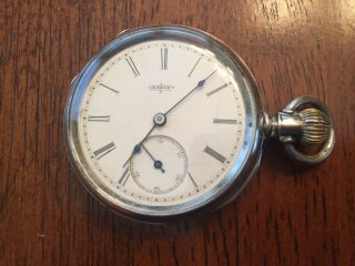 1885 Elgin Pocket Watch 8s 11j Keystone Coin Silver Case Runs Art Deco Rare