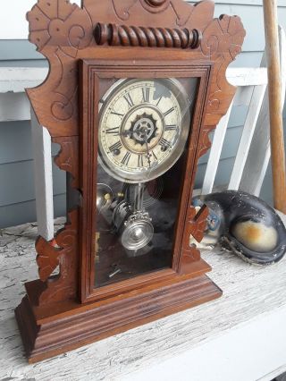Antique Waterbury Co.  Mantle Parlor Clock Runs 4