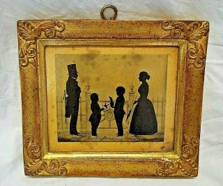 Old Antique Borghese Italian Silhouette Johnson Family Gold Gilt W/ Frame Glazed