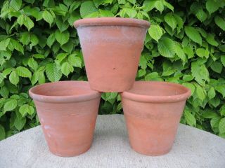 3 Old Sankey Bulwell Hand Thrown Terracotta Plant Pots 6.  75 - 7 " Diameter (530)
