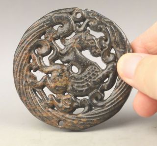 Old Chinese Natural Jade Hand - Carved Dragon And Horse Pendant