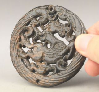 Old Chinese natural jade hand - carved dragon and horse pendant 2