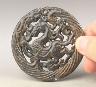 Old Chinese natural jade hand - carved dragon and horse pendant 3