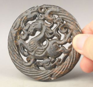 Old Chinese natural jade hand - carved dragon and horse pendant 4