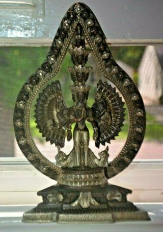 Rare Bronze Statue Of Lakshmi 11 Faces 42 Hands Vishnu Shiva Brahma Indian Deity