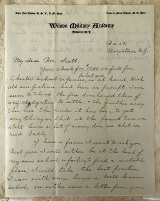 LIEUTENANT PRINCIPAL WILSON MILITARY ACADEMY FINDERNE NJ FIRE LETTER SIGNED 1912 3