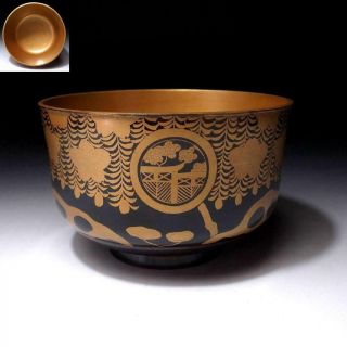 6a7: Vintage Japanese Lacquered Wooden Bowl,  Haisen,  Makie,  Sakura,  Gold