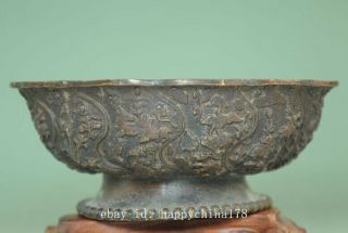 Old Chinese Pure Bronze Copper handmade Statue Dynasty Palace Tea cup Bowl Ad02C 2