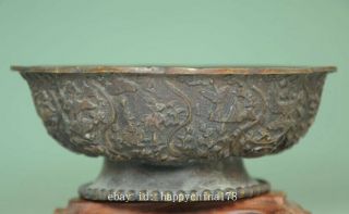 Old Chinese Pure Bronze Copper handmade Statue Dynasty Palace Tea cup Bowl Ad02C 3