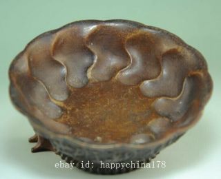 Old Chinese Pure Bronze Copper handmade Statue Dynasty Palace Tea cup Bowl Ad02C 4
