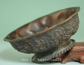 Old Chinese Pure Bronze Copper handmade Statue Dynasty Palace Tea cup Bowl Ad02C 5